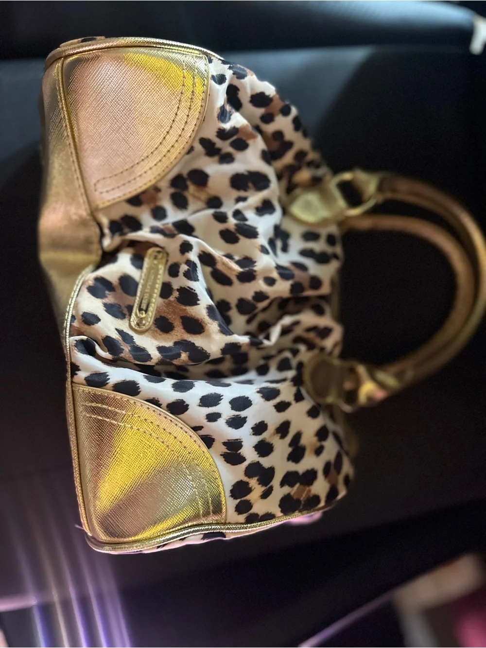 Vintage Y2K Victoria’s Secret Gold & Leopard Print Satchel Handbag